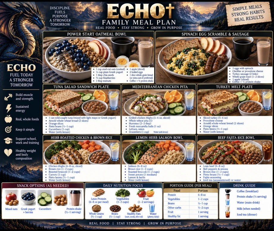 Phoenix Echo Nutrition & Meal Plans week 1 meal plan poster