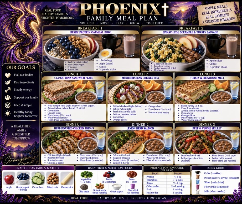 Phoenix Echo Nutrition & Meal Plans week 1 meal plan poster