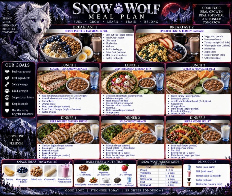 Phoenix Echo Nutrition & Meal Plans week 1 meal plan poster
