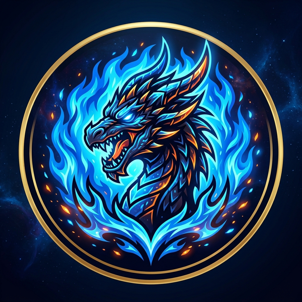 Torched Gaming emblem — cosmic dragon wreathed in blue torch flames
